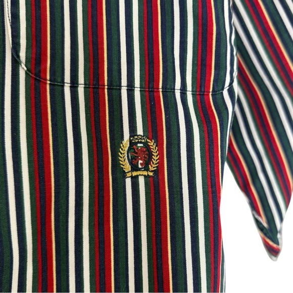 Vintage 90s Striped Button Down Shirt Sz XL Navy Red Green Preppy Tommy Hilfiger - Picture 4 of 7